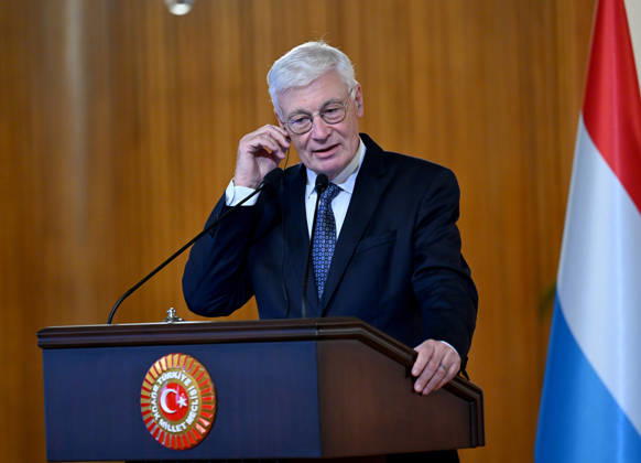 Turkish Parliament Speaker Numan Kurtulmus meets Luxembourg counterpart Claude Wiseler in Ankara ANKARA, TURKIYE - OCTOBER 22: President of Luxembourg s Chamber of Deputies Claude Wiseler speaks during a joint press conference with Speaker of the Turkish Grand National Assembly (TBMM) Numan Kurtulmus at the Turkish parliament s ceremonial hall following their meeting in Ankara, Turkiye, on October 22, 2026. Rasit Aydogan Anadolu Ankara Turkey. Editorial use only. Please get in touch for any other usage.  Copyright: x2026xAnadoluxRasitxAydoganx