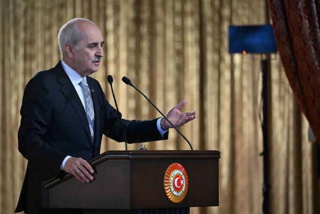 Turkish Parliament Speaker Numan Kurtulmus meets Luxembourg counterpart Claude Wiseler in Ankara ANKARA, TURKIYE - OCTOBER 22: Speaker of the Turkish Grand National Assembly (TBMM) Numan Kurtulmus speaks during a joint press conference with President of Luxembourg s Chamber of Deputies Claude Wiseler at the Turkish parliament s ceremonial hall following their meeting in Ankara, Turkiye, on October 22, 2026. Rasit Aydogan Anadolu Ankara Turkey. Editorial use only. Please get in touch for any other usage.  Copyright: x2026xAnadoluxRasitxAydoganx