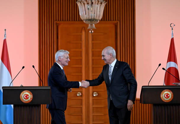Turkish Parliament Speaker Numan Kurtulmus meets Luxembourg counterpart Claude Wiseler in Ankara ANKARA, TURKIYE - OCTOBER 22: Speaker of the Turkish Grand National Assembly (TBMM) Numan Kurtulmus (R) and President of Luxembourg s Chamber of Deputies Claude Wiseler (L) hold a joint press conference at the Turkish parliament s ceremonial hall following their meeting in Ankara, Turkiye, on October 22, 2026. Rasit Aydogan Anadolu Ankara Turkey. Editorial use only. Please get in touch for any other usage.  Copyright: x2026xAnadoluxRasitxAydoganx