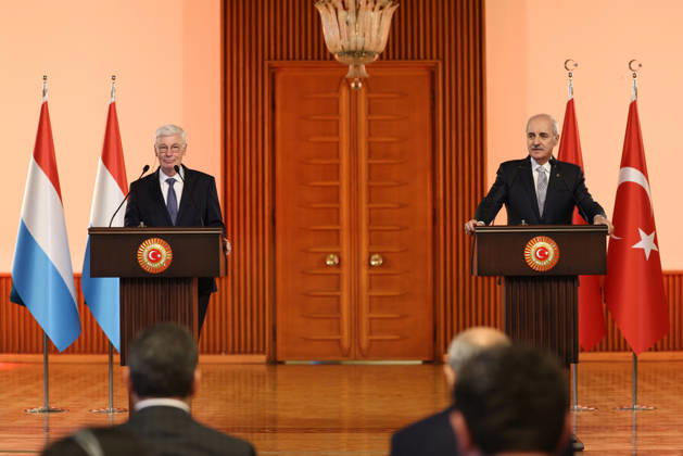 Speaker of the Turkish Parliament Numan Kurtulmus meets Luxembourg Counterpart Claude Wiseler in Ankara ANKARA, TURKIYE - OCTOBER 22: (----EDITORIAL USE ONLY - MANDATORY CREDIT - TURKISH GRAND NATIONAL ASSEMBLY HANDOUT - NO MARKETING NO ADVERTISING CAMPAIGNS - DISTRIBUTED AS A SERVICE TO CLIENTS----) Speaker of the Grand National Assembly of Turkiye Numan Kurtulmus and Claude Wiseler, President of the Chamber of Deputies of Luxembourg, hold a joint press conference after their meeting at the Turkish Grand National Assembly in Ankara, Turkiye on October 22, 2026. Turkish Grand National Assembly Anadolu Ankara Turkey. Editorial use only. Please get in touch for any other usage.  Copyright: x2026xAnadoluxTurkishxGrandxNationalxAssemblyx