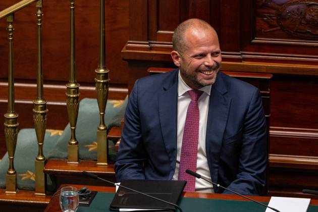 Minister of Defence and Foreign Trade Theo Francken pictured during a plenary session of the Chamber at the federal parliament in Brussels, Thursday 22 October 2026.  NICOLASxMAETERLINCK 190657292