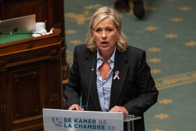 Minister of Public Modernisation Vanessa Matz pictured during a plenary session of the Chamber at the federal parliament in Brussels, Thursday 22 October 2026.  NICOLASxMAETERLINCK 190655624