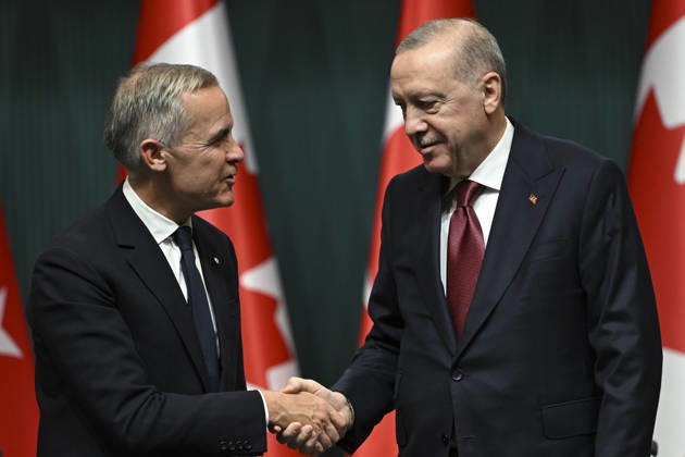 Erdogan and Carney hold joint press conference in Ankara ANKARA, TURKIYE - OCTOBER 22: Turkish President Recep Tayyip Erdogan (R) and Canadian Prime Minister Mark Carney (L) hold a joint press conference following their meeting in Ankara, Turkiye on October 22, 2026. Dogukan Keskinkilic Anadolu Ankara Turkey. Editorial use only. Please get in touch for any other usage.  Copyright: x2026xAnadoluxDogukanxKeskinkilicx