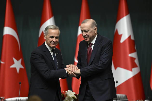 Erdogan and Carney hold joint press conference in Ankara ANKARA, TURKIYE - OCTOBER 22: Turkish President Recep Tayyip Erdogan (R) and Canadian Prime Minister Mark Carney (L) hold a joint press conference following their meeting in Ankara, Turkiye on October 22, 2026. Dogukan Keskinkilic Anadolu Ankara Turkey. Editorial use only. Please get in touch for any other usage.  Copyright: x2026xAnadoluxDogukanxKeskinkilicx