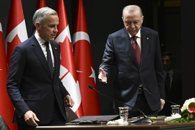 Recep Tayyip Erdogan - Mark Carney joint press conference in Ankara ANKARA, TÜRKIYE - OCTOBER 22: Turkish President Recep Tayyip Erdogan and Canadian Prime Minister Mark Carney hold a joint press conference following their meeting at the Presidential Complex in Ankara, Turkiye on October 22, 2026. Dogukan Keskinkilic Anadolu Ankara Turkey. Editorial use only. Please get in touch for any other usage.  Copyright: x2026xAnadoluxDogukanxKeskinkilicx