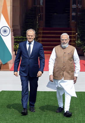 Poland PM Donald Tusk in India New Delhi, Oct 22 (ANI): Prime Minister Narendra Modi and his Polish counterpart, Donald Tusk, at Hyderabad House, in New Delhi on Thursday. NEW DELHI Delhi India Copyright: xANIx ANI_20261022032