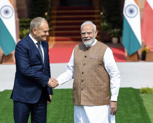 Poland PM Donald Tusk in India New Delhi, Oct 22 (ANI): Prime Minister Narendra Modi shakes hands with his Polish counterpart, Donald Tusk, at Hyderabad House, in New Delhi on Thursday. NEW DELHI Delhi India Copyright: xANIx ANI_20261022034