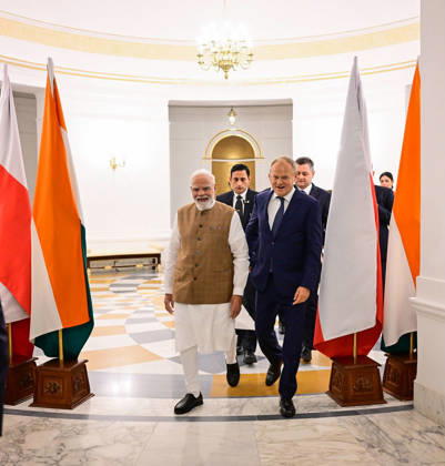 RECORD DATE NOT STATED Poland PM Donald Tusk in India New Delhi, Oct 22 (ANI): Prime Minister Narendra Modi and Polish Prime Minister Donald Tusk at Hyderabad House, in New Delhi on Thursday. (@narendramodi X ANI Photo) New Delhi Delhi India Copyright: xANIx ANI_20261022376