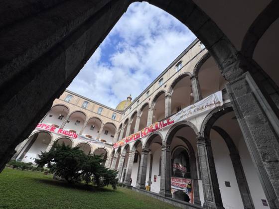 October 22, 2026, Naples, Italy: NAPLES, ITALY OCTOBER 22, 2026: Students of the Collettivo autorganizzato universitario (CAU, the Self-Organised University Collective), together with Ecologia Politica Napoli (Ecopol), are occupying the Porta di Massa site of the University of Naples Federico II, which they took over on October 21. Francesco, a spokesperson for the collective, said: We are occupying our site against high rents, against the cost of living and for a right to study that is truly possible for everyone. A banner at the entrance presents the occupation as a step towards the October 30 general strike. The occupation came as the university announced that, from October 22 and until further notice, ordinary teaching would mov - ZUMAq101 20261022_zna_q101_111 Copyright: xAlessiaxCoccax
