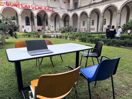 October 22, 2026, Naples, Italy: NAPLES, ITALY OCTOBER 22, 2026: Students of the Collettivo autorganizzato universitario (CAU, the Self-Organised University Collective), together with Ecologia Politica Napoli (Ecopol), are occupying the Porta di Massa site of the University of Naples Federico II, which they took over on October 21. Francesco, a spokesperson for the collective, said: We are occupying our site against high rents, against the cost of living and for a right to study that is truly possible for everyone. A banner at the entrance presents the occupation as a step towards the October 30 general strike. The occupation came as the university announced that, from October 22 and until further notice, ordinary teaching would mov - ZUMAq101 20261022_zna_q101_097 Copyright: xAlessiaxCoccax