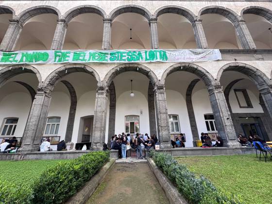 October 22, 2026, Naples, Italy: NAPLES, ITALY OCTOBER 22, 2026: Students of the Collettivo autorganizzato universitario (CAU, the Self-Organised University Collective), together with Ecologia Politica Napoli (Ecopol), are occupying the Porta di Massa site of the University of Naples Federico II, which they took over on October 21. Francesco, a spokesperson for the collective, said: We are occupying our site against high rents, against the cost of living and for a right to study that is truly possible for everyone. A banner at the entrance presents the occupation as a step towards the October 30 general strike. The occupation came as the university announced that, from October 22 and until further notice, ordinary teaching would mov - ZUMAq101 20261022_zna_q101_098 Copyright: xAlessiaxCoccax