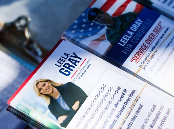 October 22, 2026, Pinellas Park, Florida, USA: Literature on Leela Gray, democratic candidate for the U.S. House of Representatives, is placed on tables by supporters before Gray addresses reporters and drops off her election ballot at the Barbara S. Ponce Public Library, 7770 52nd St N, on Thursday, Oct. 22, 2026 in Pinellas Park. Gray is hoping to unseat GOP Rep. Anna Paulina Luna in Florida™s Congressional District. Pinellas Park USA - ZUMAs70_ 20261022_zan_s70_027 Copyright: xDirkxShaddx