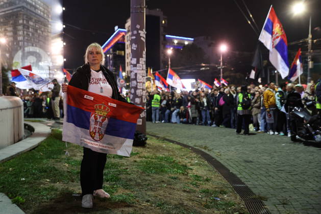 SERBIA, BELGRADE - OCTOBER 22, 2026: A woman attends a rally held by the Student List movement ahead of the 2026 Serbian parliamentary election scheduled for October 25. Alexander Ryumin TASS  99800642