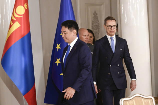 LKS 20261023 Mongolian President Ukhnaa Khurelsukh (left) and Finnish President Alexander Stubb during the visit of the President of Mongolia at the Presidential Palace in Helsinki, Finland on October 23, 2026. - MARKKU ULANDER Helsinki Finland Copyright: xMarkkuxUlanderx y6tsxNYGP9k