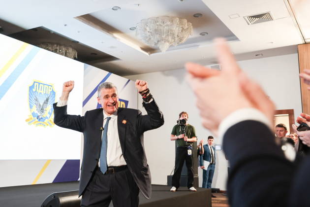 RUSSIA, MOSCOW - OCTOBER 23, 2026: Chairman Leonid Slutsky gestures during an All-Russian Convention of the Russian Liberal Democratic Party (LDPR) held to sum up the recent 2026 Russian parliamentary elections and outline the directions in the party s development for years to come. Mikhail Sinitsyn TASS  99804006