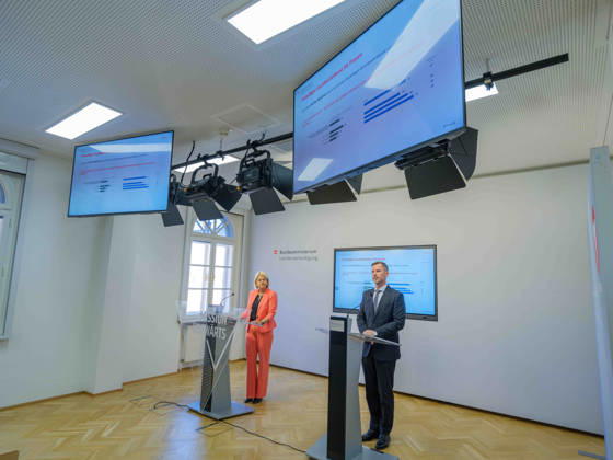 October 23, 2026: Press Conference on the BMLV Youth Monitor 2026—Federal Minister of Defense Klaudia Tanner (ÖVP) and Head of the Strategic Market and Opinion Research Division Wolfgang Prinz (BMLV) on October 23, 2026, at the press conference on the topic What Do Youth Think About the Austrian Armed Forces at the Rossauer Barracks in Vienna, Vienna, Austria
