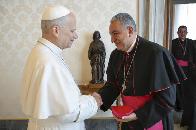 ITALY- REL VATICAN -POPE LEO XVI DURING A PRIVATE AUDIENCE WITH BISHOPS OF PANAMA ON PRIVATE VISIT AS PART OF THEIR AD LIMINA APOSTOLORUM October 23, 2026 ITALY REL - Vatican, October 23, 2026 Pope Leo XIV receives the bishops of Panama on a private visit as part of their Ad Limina Apostolorum visit EDITORIAL USE ONLY - NO BOOKS Copyright: xVATICANxMEDIAx xCatholicxPressxPhotox