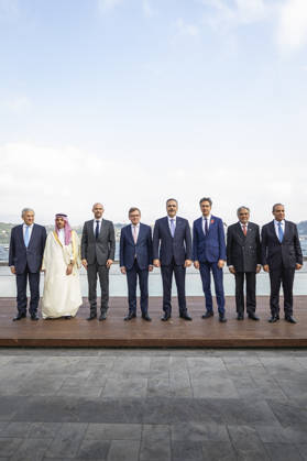 L R Antonio Tajani, Minister of Foreign Affairs of Italy; Prince Faisal bin Farhan bin Abdullah bin Faisal bin Farhan Al Saud, Minister of Foreign Affairs of Saudi Arabia; Jean Noel Barrot, M Copyright: xJulianexSonntagx