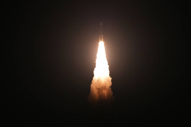 (261023) -- TAIYUAN, Oct. 23, 2026 -- A modified Long March-6 carrier rocket carrying the Yaogan-50 03 satellite blasts off from the Taiyuan Satellite Launch Center in north China s Shanxi Province, Oct. 23, 2026. The Yaogan-50 03 satellite was launched at 6:15 p.m. (Beijing Time) and entered its planned orbit. The launch mission was a complete success. (Photo by Xinhua) (EyesOnSci) CHINA-SHANXI-TAIYUAN-SATELLITE-LAUNCH (CN) DongxMeng