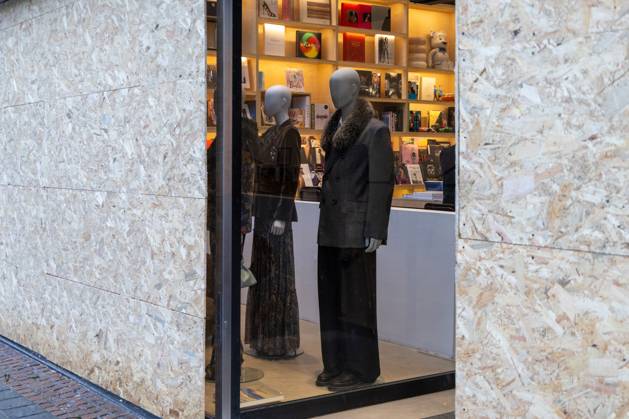 Storefronts boarded up with wooden panels, in Brussels, on Friday 23 October 2026. Stores are preparing for another protest scheduled for Saturday.  NICOLASxMAETERLINCK 190744585