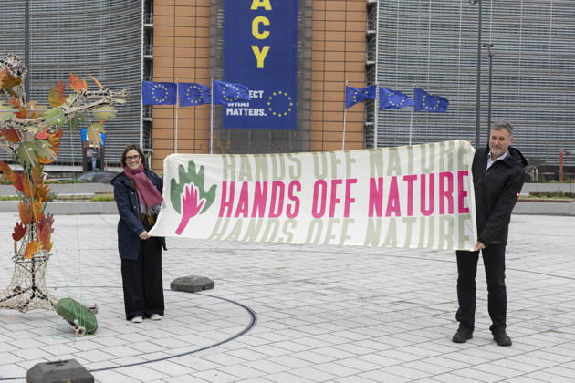 Hands off Nature Brussels, 23 10 2026 : Manifestation , Hands off Nature in the presence of Commissioner Jessika Roswall. Credit : Content Curation . Brussels Belgium  Copyright: xContentxCurationx ContentxCurationx