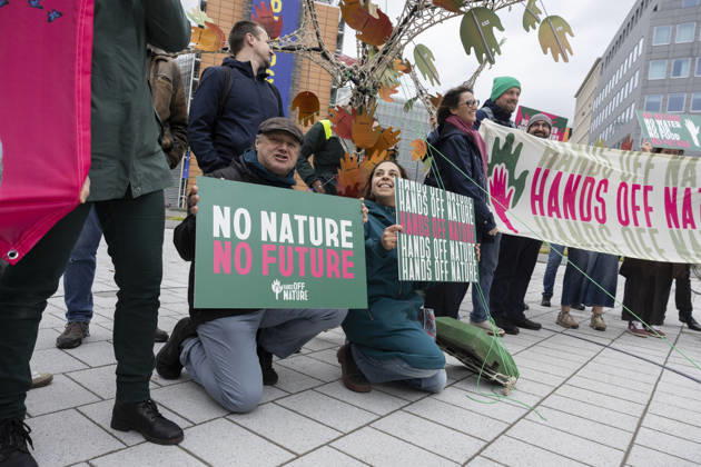 Hands off Nature Brussels, 23 10 2026 : Manifestation , Hands off Nature in the presence of Commissioner Jessika Roswall. Credit : Content Curation . Brussels Belgium  Copyright: xContentxCurationx ContentxCurationx