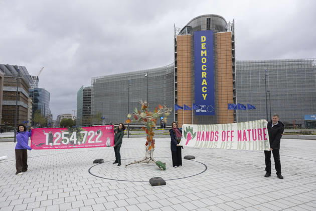 Hands off Nature Brussels, 23 10 2026 : Manifestation , Hands off Nature in the presence of Commissioner Jessika Roswall. Credit : Content Curation . Brussels Belgium  Copyright: xContentxCurationx ContentxCurationx