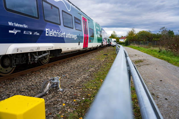 Car collides with train Car collides with train Fritzlar railroad crossing Pappelallee Hesse Germany