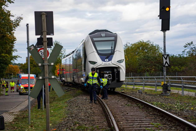 Car collides with train Car collides with train Fritzlar railroad crossing Pappelallee Hesse Germany