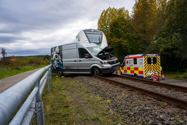 Car collides with train Car collides with train Fritzlar railroad crossing Pappelallee Hesse Germany