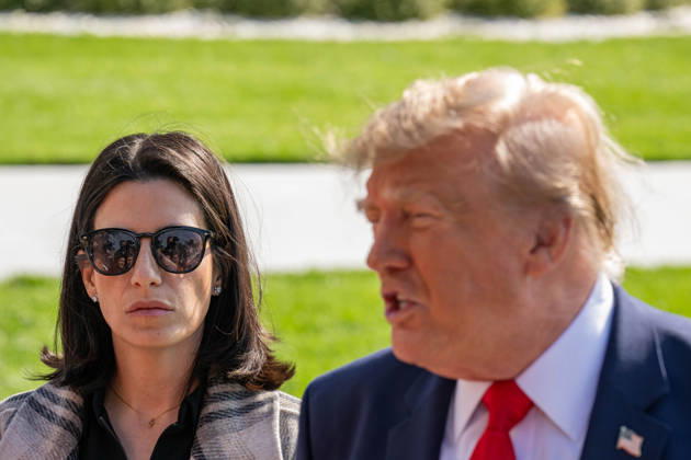 October 23, 2026, Washington, District Of Columbia, United States: White House Press Secretary DANIELLE ALVAREZ stands alongside President DONALD TRUMP as he speaks to members of the press before departing the White House for a political rally in Fort Myers, Florida. Washington United States - ZUMAk206 20261023_znp_k206_026 Copyright: xMattxKaminskyx