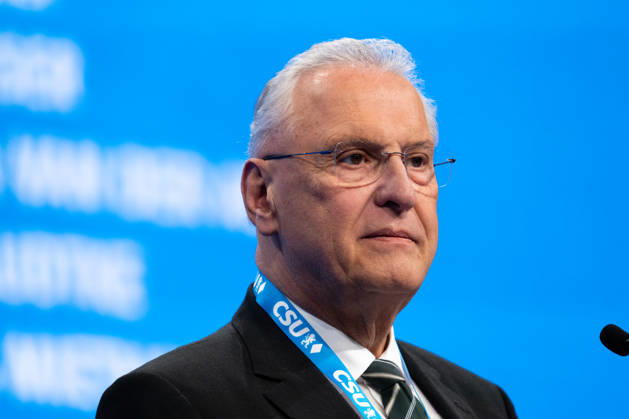 Munich, Bavaria, Germany October 23, 2026: The 2026 convention of the CSU (Christian Social Union) at the Munich Trade Fair Center. Bavaria™s Minister of the Interior, Joachim Herrmann, single frame
