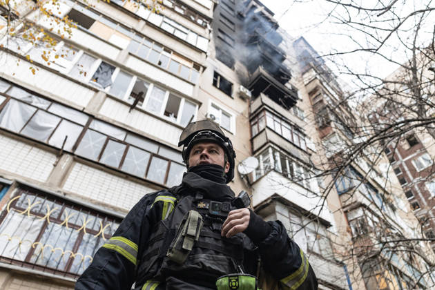 Russian drone attack on a residential building in Kramatorsk KRAMATORSK, UKRAINE - OCTOBER 23: Ukrainian firefighters put out a fire following a Russian drone attack on a residential building in Kramatorsk, Ukraine, 23 October 2026 Diego Herrera Carcedo Anadolu Kramatorsk Ukraine. Editorial use only. Please get in touch for any other usage.  Copyright: x2026xAnadoluxDiegoxHerreraxCarcedox
