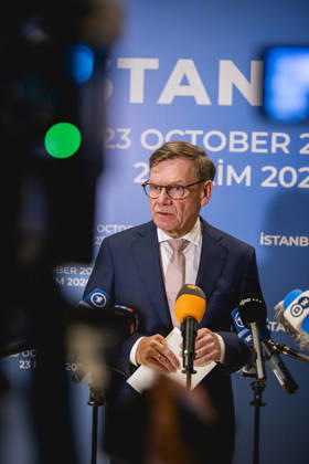 Johann Wadephul, Federal Minister of Foreign Affairs, speaks to the media on the sidelines of the foreign ministers meeting in Istanbul, October 23, 2026. Photographed on behalf of the Federal Foreign Office, Istanbul, Turkey Copyright: xJulianexSonntagx