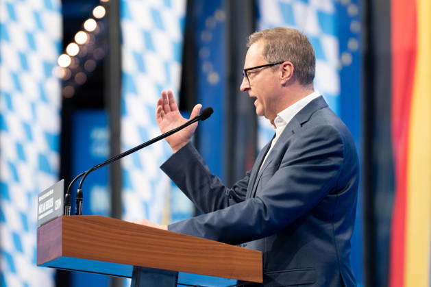 Munich, Bavaria, Germany October 23, 2026: The 2026 convention of the CSU (Christian Social Union) at the Munich Trade Fair Center. CSU Secretary-General Martin Huber (MDL) speaks on stage
