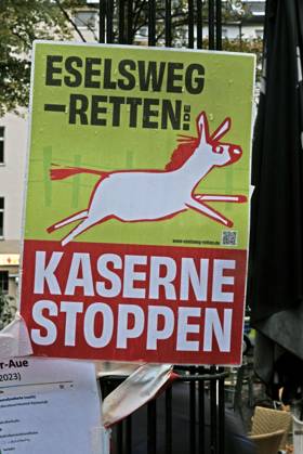Protest Against Landscape Destruction Aachen, October 23, 2026 Protest Rally: Save Eselsweg; Prevent Barracks Expansion The protest is not directed against the German Armed Forces, but against the planned expansion of the barracks at an unsuitable location within the Beverau Landscape Conservation Area, one of