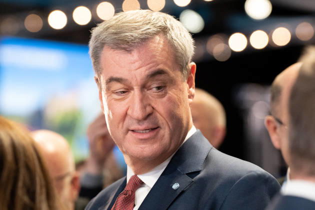 Munich, Bavaria, Germany October 23, 2026: The 2026 party convention of the CSU (Christian Social Union) at the Munich Trade Fair Center. Close-up of Minister President Dr. Markus Söder