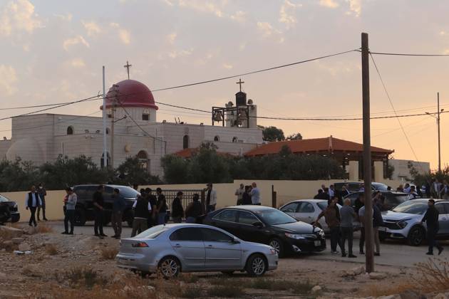 (261023) -- KARAK, Oct. 23, 2026 -- The photo shows the church where a shooting attack occurred during a funeral in Jordan s southern governorate of Karak, Jordan, Oct. 23, 2026. Seven people were killed and 34 others injured in a shooting attack during a funeral in Jordan s southern governorate of Karak, the Jordanian Public Security Directorate said Friday. (Photo by Xinhua) JORDAN-KARAK-CHURCH SHOOTING MohammadxAbuxGhosh