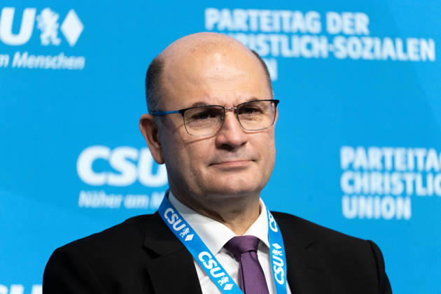Munich, Bavaria, Germany October 23, 2026: The 2026 Party Convention of the CSU (Christian Social Union) at Messe München. Forum: LOCAL POLITICS, STRONG COMMUNITIES. A BRIGHT FUTURE. Albert Füracker, Member of the State Parliament (MdL). Minister of State for Finance and Home Affairs, Minister of Finance