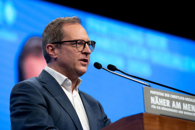 Munich, Bavaria, Germany October 23, 2026: The 2026 convention of the CSU (Christian Social Union) at the Munich Trade Fair Center. CSU Secretary-General Martin Huber (MDL) speaks on stage