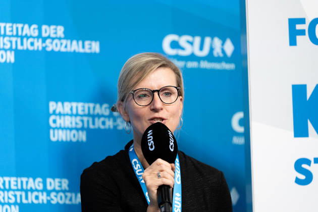 Munich, Bavaria, Germany - October 23, 2026: The 2026 Party Convention of the CSU (Christian Social Union) at Messe München. Forum: LOCAL POLITICS, STRONG COMMUNITIES. A BRIGHT FUTURE. Katrin Albsteiger (Mayor of NEU-ULM)