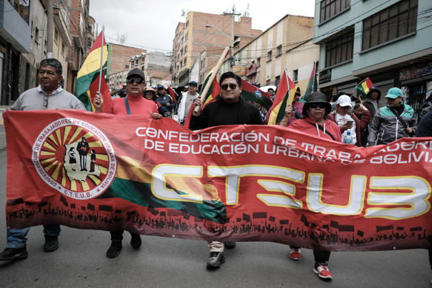 Bolivian teachers march amid the state of emergency in Bolivia LA PAZ, BOLIVIA - OCTOBER 23: Demonstrators take part in a teachers protest amid the state of emergency in La Paz, Bolivia, on October 23, 2026. The Urban Teachers Union is holding a 24-hour nationwide strike this Friday to press a series of demands upon the national government. In La Paz, Cochabamba, Chuquisaca, and Santa Cruz, teachers are staging marches and protests, despite the state of emergency currently in effect in the country. Jorge Mateo Romay Salinas Anadolu La paz Bolivia. Editorial use only. Please get in touch for any other usage.  Copyright: x2026xAnadoluxJorgexMateoxRomayxSalinasx