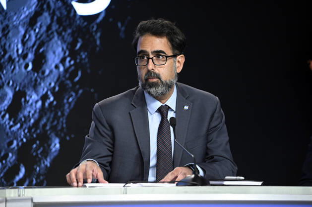NASA Associate Administrator Amit Kshatriya speaks during a press conference at the Kennedy Space Center on Friday October 23, 2026. NASA is providing an update on the acceleration of the Artemis Program as they continue to prepare for returning crewed missions to the moon.  KSP202610230007 JOExMARINO