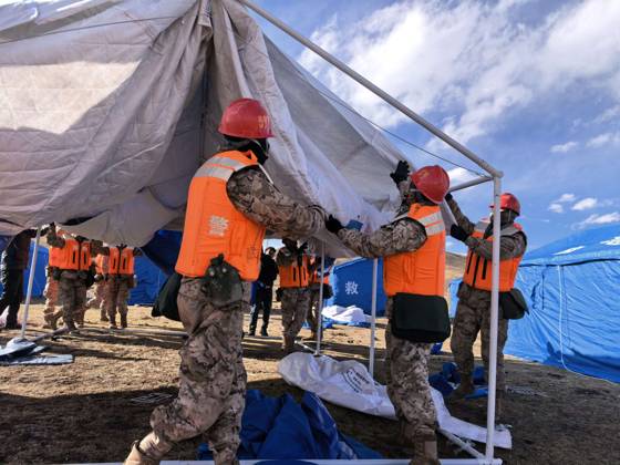 (261024) -- NAGQU, Oct. 24, 2026 -- Members of the People s Armed Police Force Xizang Corps set up a temporary tent at a quake-hit village in Maru Township of Baqen County, Nagqu City, southwest China s Xizang Autonomous Region, Oct. 23, 2026. Sixteen people have been killed and 76 others are injured following a 7.0-magnitude earthquake that struck Baqen County of the city of Nagqu in southwest China s Xizang Autonomous Region at 10:33 p.m. on Thursday, local authorities said. (Photo by Xinhua) (SpotNews) CHINA-XIZANG-NAGQU-EARTHQUAKE-RESCUE (CN) WangxXingquan 