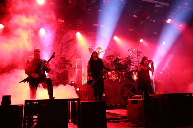 Kjell Age Damage Karlsen, Victor Brandt, Dariusz Daray Brzozowski, Stian Tomt Shagrath Thoresen, and Geir Gerlioz Bratland (from left), members of the band Dimmu Borgir, at a concert at the Columbiahalle in Berlin, October 23, 2026: Behemoth and Dimmu Borgir Concert in Berlin