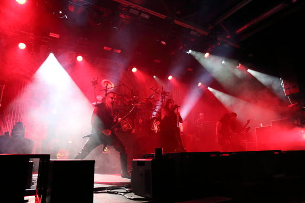 Kjell Age Damage Karlsen, Dariusz Daray Brzozowski, Stian Tomt Shagrath Thoresen, Geir Gerlioz Bratland, Victor Brandt, and Sven Atle Erkekjetter Silenoz Kopperud (from left), members of the band Dimmu Borgir, at a concert at the Columbiahalle in Berlin, October 23, 2026: Behemoth and Dimmu Borgir Concert in Berlin