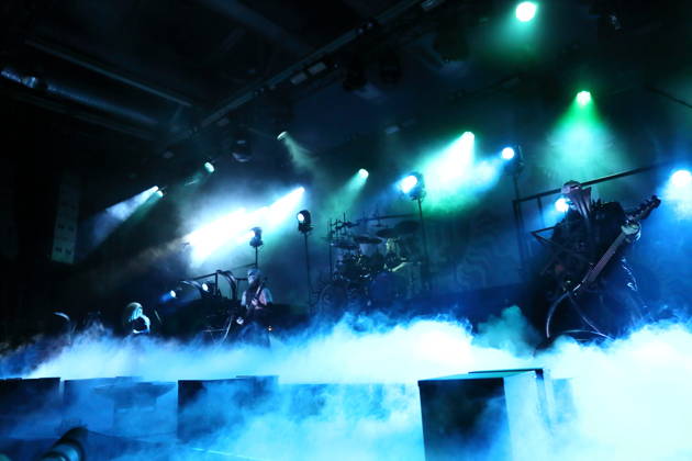 Patryk Dominik Seth Sztyber, Adam Michal Nergal Darski, Zbigniew Robert Inferno Prominski, and Tomasz Orion Wroblewski (from left), members of the band Behemoth, at a concert at the Columbiahalle in Berlin on October 23, 2026. Behemoth and Dimmu Borgir Concert in Berlin
