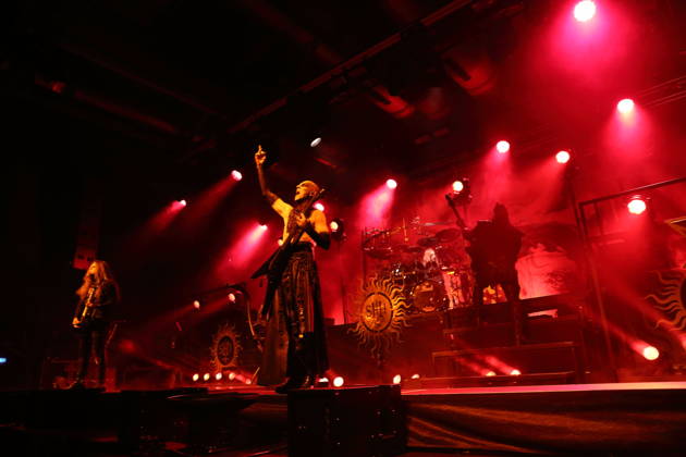 Patryk Dominik Seth Sztyber, Adam Michal Nergal Darski, Zbigniew Robert Inferno Prominski, and Tomasz Orion Wroblewski (from left), members of the band Behemoth, at a concert at the Columbiahalle in Berlin on October 23, 2026. Behemoth and Dimmu Borgir Concert in Berlin