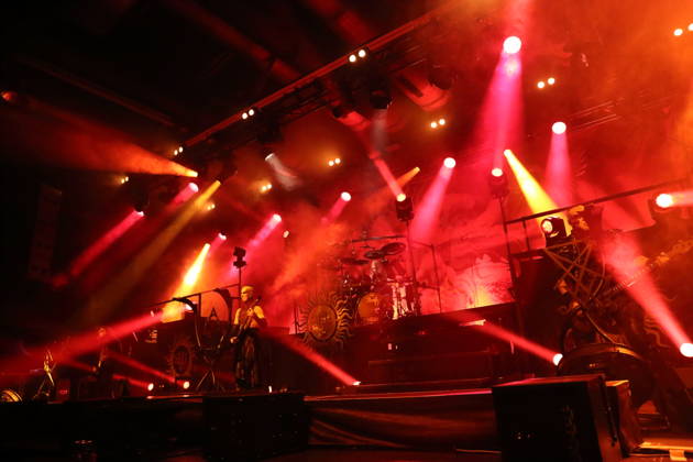 Patryk Dominik Seth Sztyber, Adam Michal Nergal Darski, Zbigniew Robert Inferno Prominski, and Tomasz Orion Wroblewski (from left), members of the band Behemoth, at a concert at the Columbiahalle in Berlin on October 23, 2026. Behemoth and Dimmu Borgir Concert in Berlin