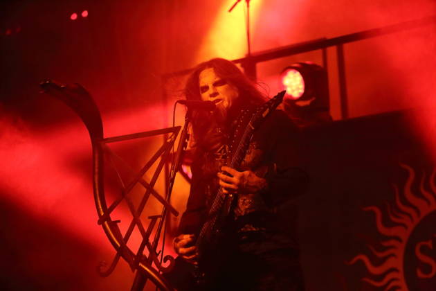Patryk Dominik Seth Sztyber of the band Behemoth at a concert at the Columbiahalle in Berlin, October 23, 2026 Behemoth Dimmu Borgir Concert Berlin